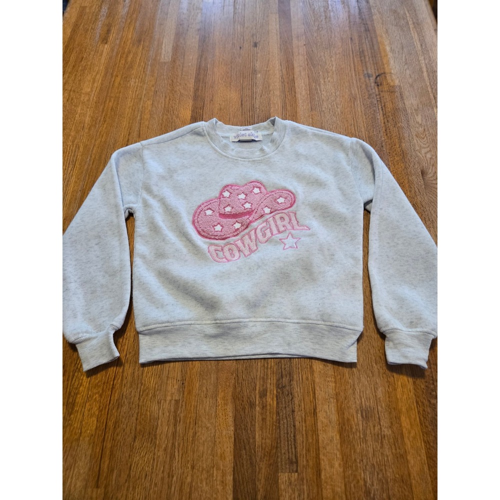 Violet Skye Girls Medium (8) Heathered Gray Pink‎ Cowgirl Pullover Sweatshirt